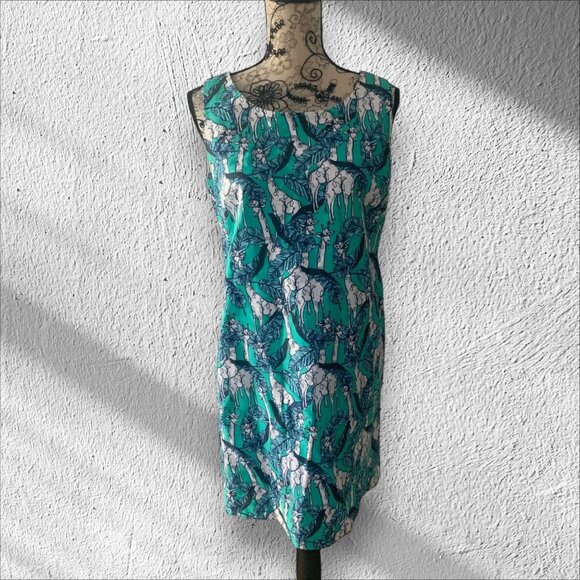 TALBOTS Blue White Giraffe Shift Dress Sz 10 Petite - Picture 1 of 6